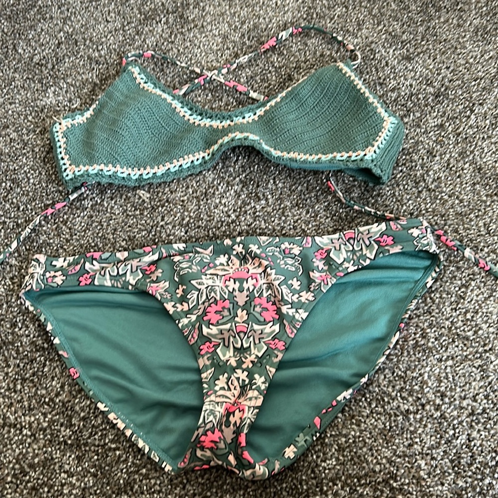 Army green and pink bathing suit